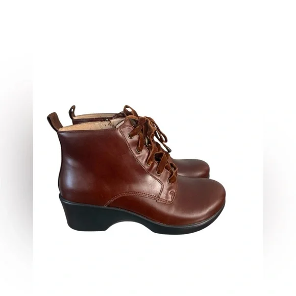 Alegria Eliza Leather Ankle Boots Brown Velvet Lace Up Comfort Shoes - Picture 2 of 5